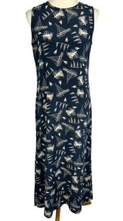 Lauren  Silk Nautical Boat Print Sleeveless Shift Midi Dress Women 8