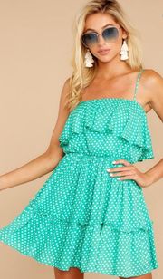 Take A Turn Spearmint Polka Dot Dress LARGE / Green