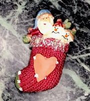 Glitter Christmas Stocking Santa Snowmen pin