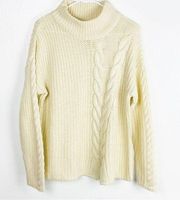 POOF New York Ivory Knit Mock Neck Long Sleeves Sweater, Size Large