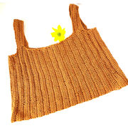 Handcrafted Crochet Crop Sleeveless Womens Top Size 6 Yellow Ochre Mustard Gorp