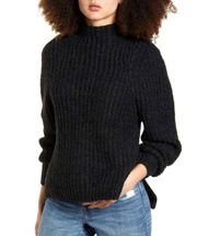 New  Chunky Knit Mock Neck Sweater Pullover Black Multicolor Speckle