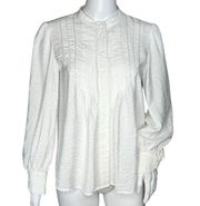 BA&SH Shirt Women 2 White Laura Top Pleat Neckline Button Up Crinkle Minimalist