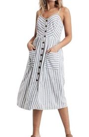 Dress Striped Midi Size Small Button Slit Sleevesless Pockets