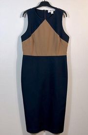 Diane Von Furstenberg Colorblock Sleeveless Sheath Midi Dress Navy Blue Size 14