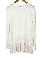 Yaline Ruffle Hem Overlay Woven Jumper Sweater Ivory Size Large