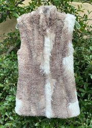 CAbi Aspen Faux Fur Vest Womens XS Brown/Cream Full Zip #3179 EUC!