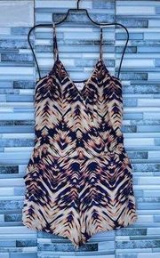 Parker Silk Romper Zig Zag Chevron Orange Blue Size Extra Small V Neck