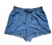 Chambray Shorts Wonderly Blue Spring Fling Ruffle Elastic Waist Women’s Medium