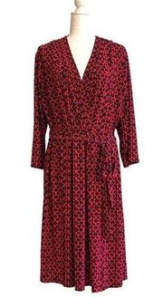 Liz Claiborne Dress Pink Black Print Stretch Faux Wrap Knee Length Plus Size 2X