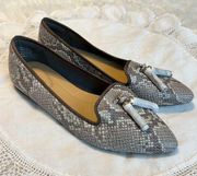 Hush Puppies Sadie Tassel Slip On Loafers Natural Snakeskin Embossed Leather 9W