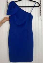 Eliza J Blue One Shoulder Sheath Midi Cocktail Evening Dress Size 10P