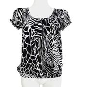 IZ Byer California knit print blouse black white Size Large