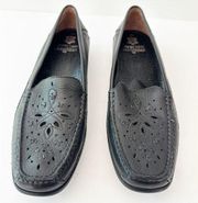 HUSH PUPPIES Size 9 Black Perforated Embroidered Square Toe Flats Comfort Casual