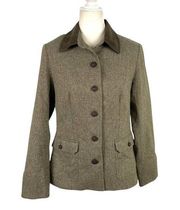 VTG LL Bean Wool Silk Blend Button Front Padded Shoulder Blazer Jacket Size 10