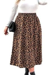 Womens Skirt Size Small Leopard Animal Print Midi Pleated Brown Flared