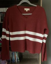 Maroon And White Stripped Cropped Sweater Academia 