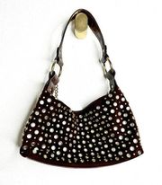 Kathy Van Zeeland Brown Suede Style Jeweled Shoulder Bag