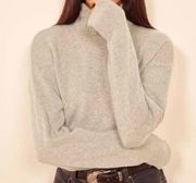 Reformation Cashmere Long Sleeve Raw-Hem Turtleneck Pullover Sweater Gray Medium