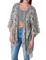 Billabong Geometric Print Salty Waves Kimono Cardigan White Women's Size S/M/P/M