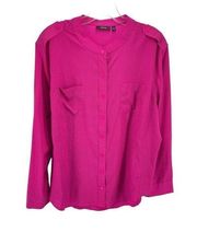 Apt 9 Womens Button Up Shirt Long Sleeve Geometric Pocket Pink Size XL