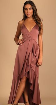 Mauve Pink Satin Ruffled High Low Dress