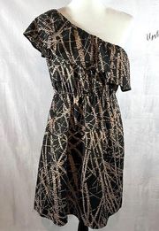 Pixi & Ivy black and tan abstract print one shoulder dress size large