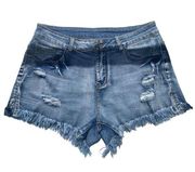 1134 Boutique Blue Faded Distress Fray Stretch Cutoff Jean Shorts Size Large