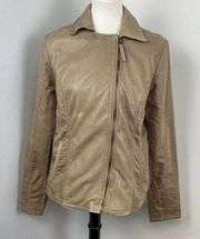 Lucky Brand Tan Lamb Leather Linen Moto Jacket Large