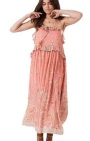 Size L//Spell & The Gypsy Hendrix Boho Pink & Metallic Strappy Maxi Dress