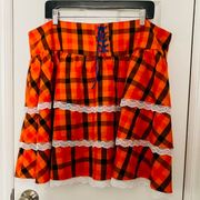 Hot Topic Orange Tartan Plaid Layered Lace Skirt