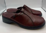 CLARKS Womens Burgundy Leather Mules  Slip On Slides Sandals Shoes Size 10M