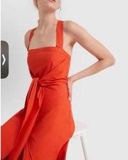 PROENZA SCHOULER Poplin Apron Midi-Dress Size 12 Red Orange