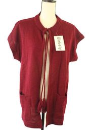 Vintage 80s  Deadstock Burgundy Maroon Short Sleeve Open Cardigan Tassels 18/20