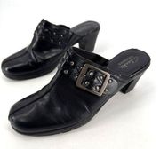 Clarks Women's Leather Slip-On Bendables Buckle Studded Mule Shoes Black Size 8M