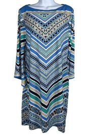 Beige by eci Women's Blue Geometric Print Dress Size 8