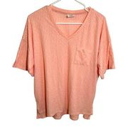 Wonderly Intimates V-Neck Pajama Top Pink Ribbed XL