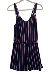 Derek Heart Womens Romper Sz L Red White Blue Striped Drawstring Spaghetti Strap