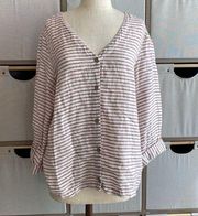 Artisan NY stripe 3/4 sleeve linen blouse