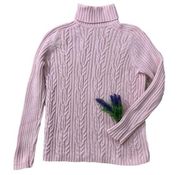 Pink cable knit turtleneck sweater ladies medium long sleeve cotton Karen Scott