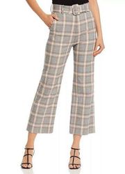 JOIE Isami grey checked cotton blend trousers Belted SZ 0 NWOT Women's