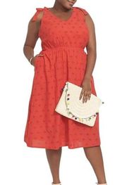 Womens Dress Size 22 Midi Red Eyelet Lace  Knot Straps Lined Pockets