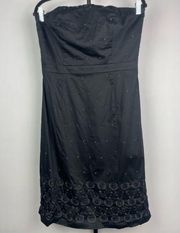 Ann Taylor  Black Embroidered Hem Boned Corset Cotton Blend Strapless Dress