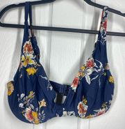 Floral Bikini Top Underwire Plunge Halter Blue Orange Size Womens 6