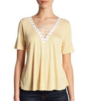 Nordstrom Abound Yellow Lace-Up Stripe Tee