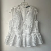 White Sheer Windowpane Peplum Blouse Plus Size 2X NWT