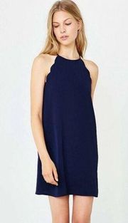 Urban Outfitters Cooperative Navy Blue Mini Dress High Neck Scalloped Size XS