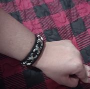 New sk8 skate Metal goth rock n roll bracelet cuff studded snap black silver