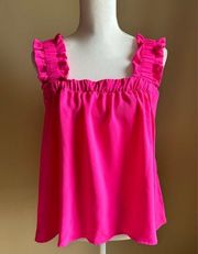 NWT Bright Pink Ruffle Tank with Tie Back