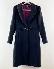 Gianni Versace Wool Cashmere Long Belted Peacoat Jacket Black 12